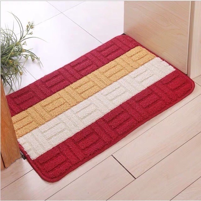 Thảm chùi chân, Thảm lau chân lông dài , Thảm lau chân kẻ màu cao cấp, Thảm Lông Lau Chân Chống Trơn