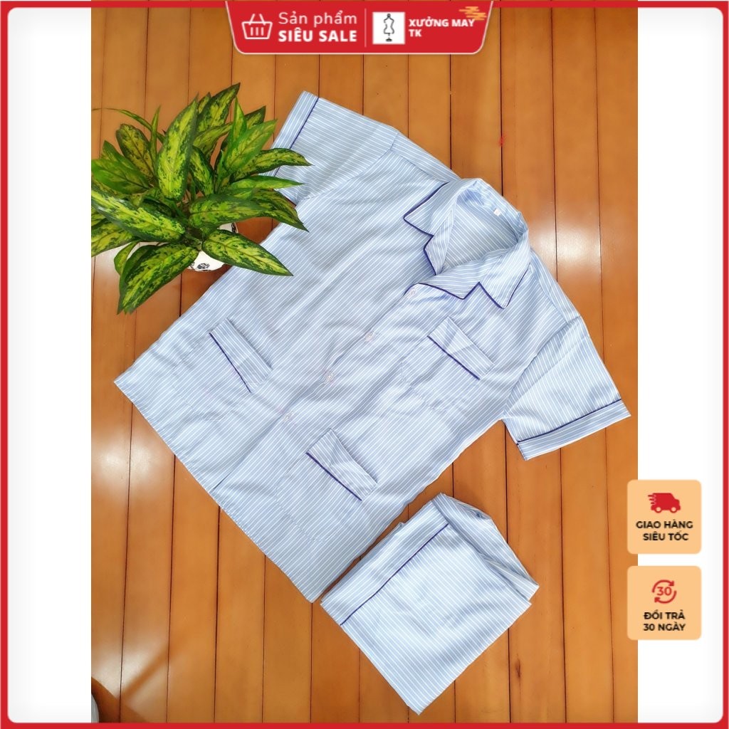 [Siêu đẹp] Bộ Pijama Bộ kẻ ông già cộc tay