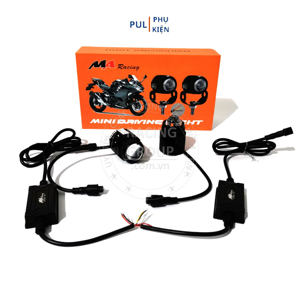 Đèn trợ sáng mini moto xe máy bi cầu MA RACING DRIVING LIGHT 2 chế độ ánh sáng trắng vàng hàng chính hãng