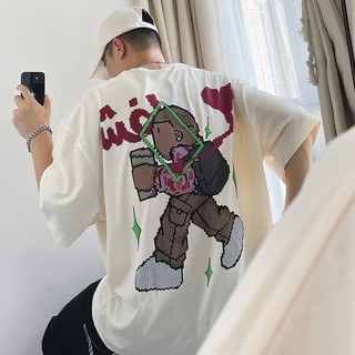 [Plus Size M-8XL] 2024 Nam Quá Khổ Thời Trang Hàn Quốc Rời Mỹ Vintage Cà Phê Xu Hướng Búp Bê In Hình Cổ Tròn Tay Ngắn Đa Năng Xu Hướng Trang Phục Cặp Đôi