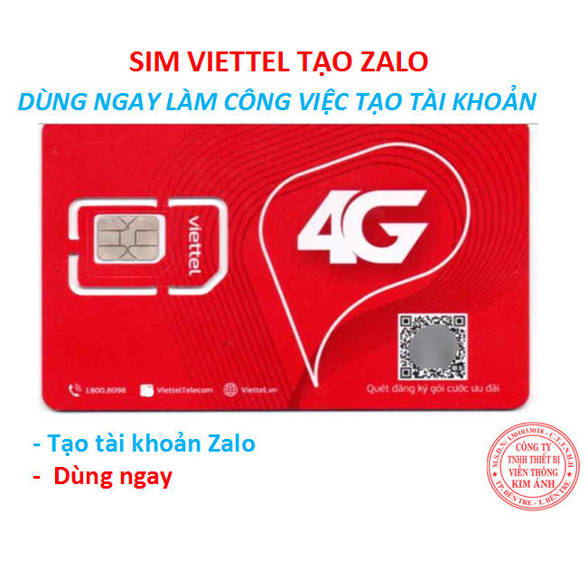 Sim nghe gọi Viettel bảng 4G dùng tạo tài khoản Zalo, đã kít hoạt nạp tiền vào là dùng ngay, hàng chính hãng