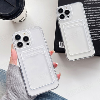 Ốp Điện Thoại Silicon Dẻo Trong Suốt Kèm Ngăn Đựng Thẻ Chống Sốc Cho iPhone 11 12 13 14 15 16 Pro Max 7 8 15 Plus X XS Max XR