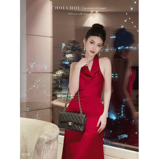 [Cận chất hình cuối] Đầm Lụa Cổ Đổ Chouchou - Đỏ