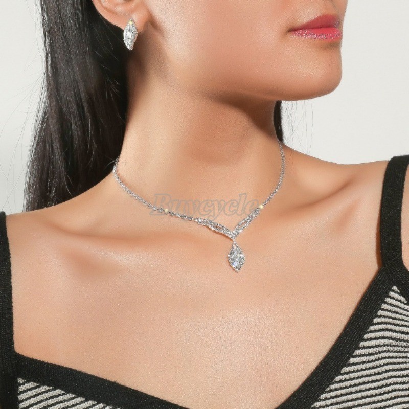 Set Vòng cổ Và Đôi Khuyên Tai Đính Đá Thời Trang Dành Cho Nữ