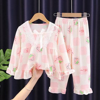 Đồ ngủ trẻ em mùa xuân và mùa thu cô gái tay dài phong cách công chúa hoạt hình bộ đồ mặc nhà