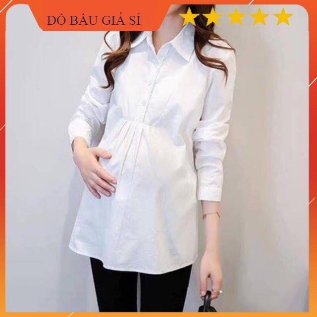Áo bầu thiết kế sơ mi M3 (Dài Tay Trắng) - GIÁ SỈ
