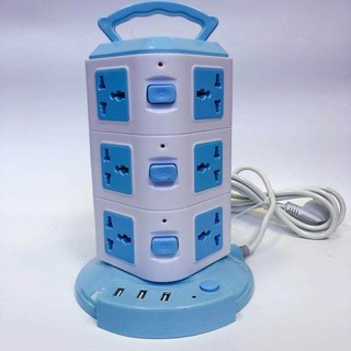 Ổ cắm điện đa năng 3 tầng hình trụ 12 ổ cắm tiêu chuẩn kèm 3 cổng usb