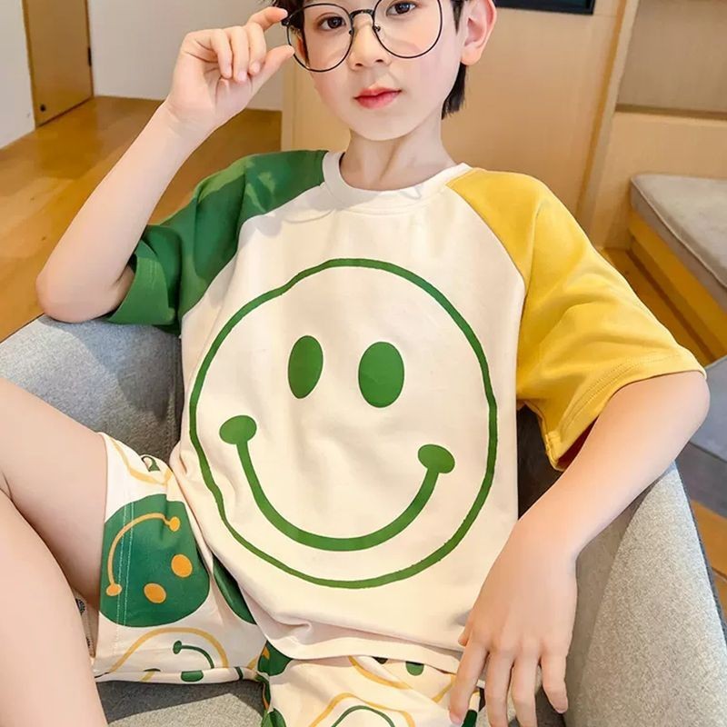 Trẻ Em Bộ Đồ Ngủ Trẻ Em Bé Trai Mùa Hè Mỏng Phong Cách Nguyên Chất Cotton Ngắn Tay Mùa Hè Bé Trai Homewear Vừa Lớn Trẻ Em Bộ Đồ Thời Trang Trẻ Em