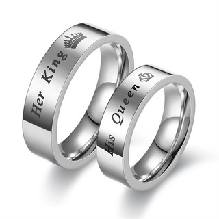 6mm Her King His Queen Nhẫn đôi thời trang mát mẻ Nhẫn nam nữ
