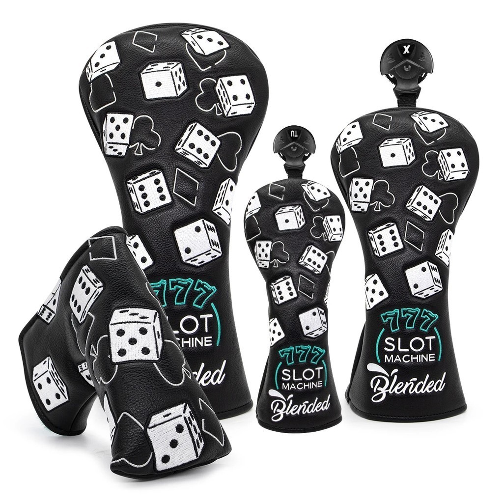 777 Lucky Dice Golf Club Head covers Black Premium Leather Head covers Set Headcovers cho Driver Fai