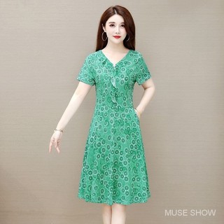 Váy Cổ Tích Váy Ngắn Tay Phong Cách Mới Phong Cách Phương Tây Ôm Hơn Thời Trang Ôm Hơn Nhìn Váy Trung Niên Size Lớn Tay Ngắn Mẹ Nữ Phong Cách Phương Tây Trẻ Trung Cao Cấp Thời Trang Nữ Mùa Hè Đầm Dài Mùa Hè Nữ Slim-