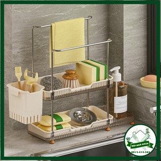 Giá treo giẻ rửa bát lỗ 2 tầng, giỏ đựng nước rửa chén nước và rửa tay để bàn nhà bếp - mã số: 2302