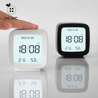 HCHC Đồng hồ báo thức kỹ thuật số, Đồng hồ điện tử để bàn vuông bằng nhựa, Đèn ngủ có thể điều chỉnh với độ ẩm nhiệt độ Đồng hồ LED Phòng khách