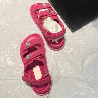 Giày Luo đế bằng đơn giản Velcro nữ 2024 Xăng đan đế dày thể thao thường ngày mẫu mới mùa hè