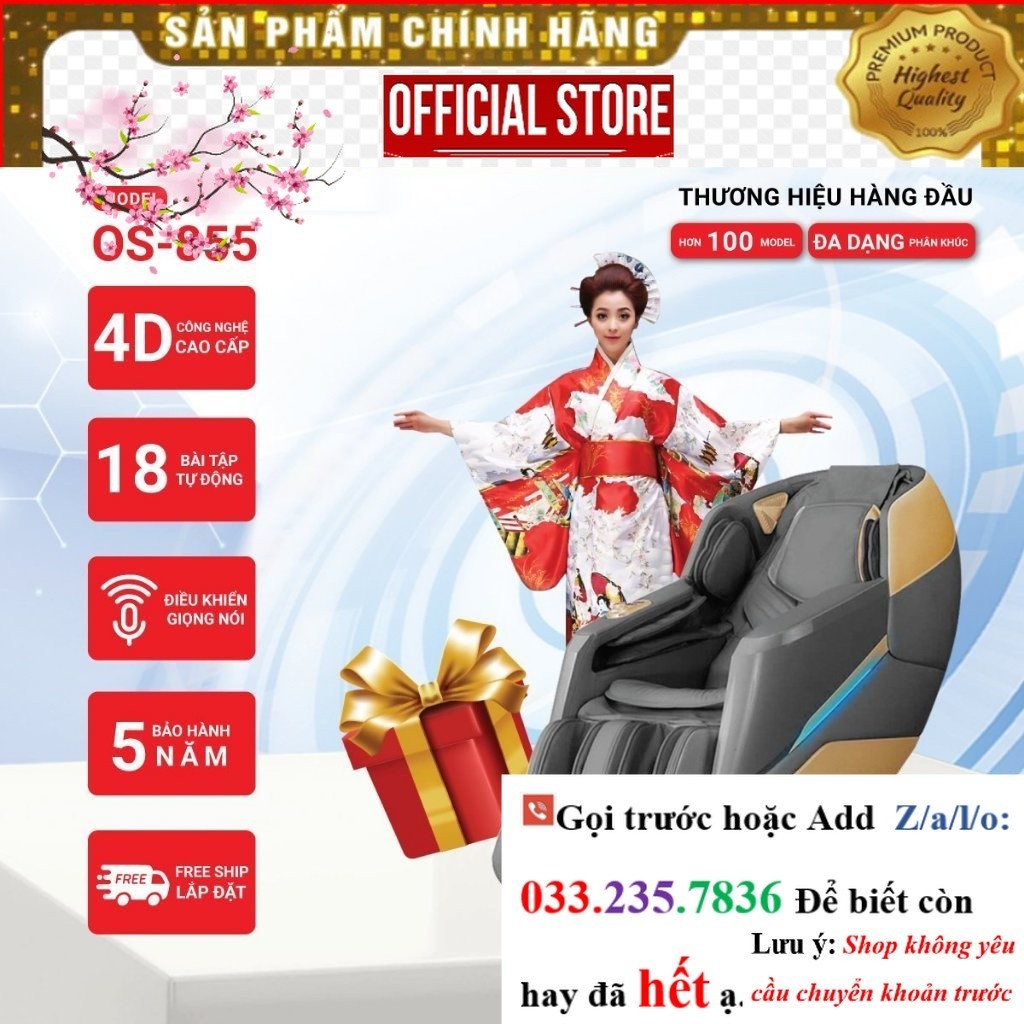 >Sale< Ghế massage Okinawa OS 855, công nghệ massage 5D, bi con lăn di chuyển -
