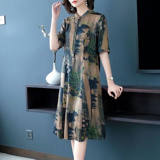 Đầm Retro Trung Niên Đầm Mùa Hè Cao Quý Phong Cách Mới Thời Trang Mẹ Người Cao Tuổi Trung Niên Tay Ngắn Đầm Nữ Tính Khí Phong Cách Hepburn