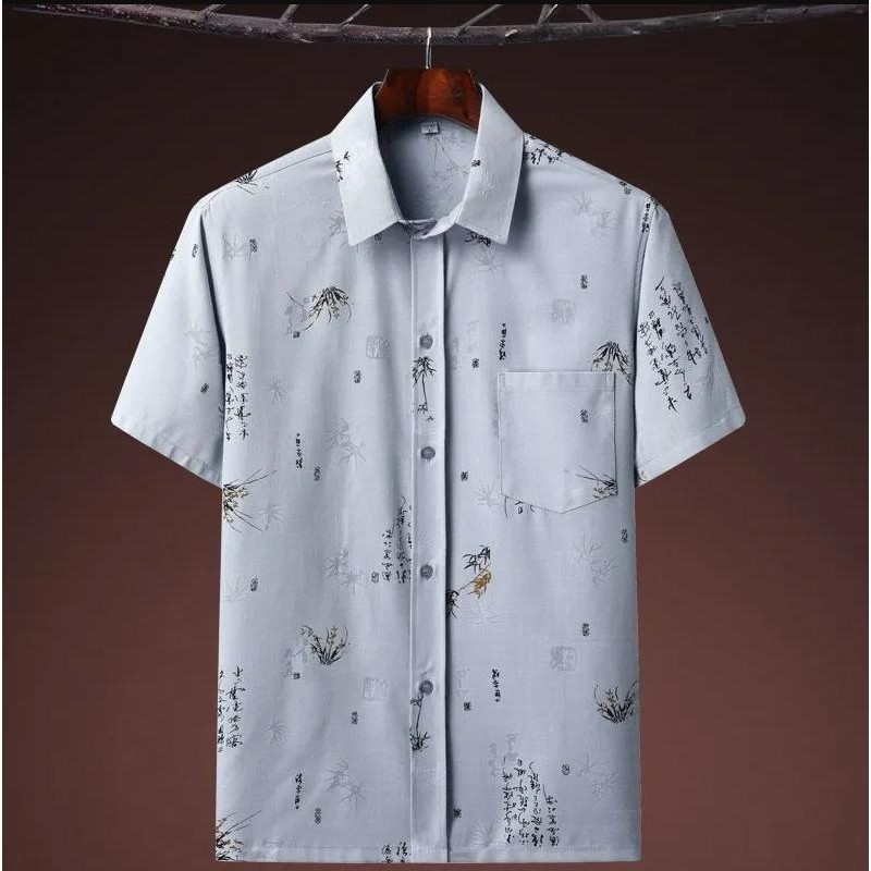 Áo Sơ Mi Cotton Lanh Mỏng Tay Ngắn Dáng Rộng Phong Cách Dân Tộc Thời Trang Mùa Hè Cho Nam Giới Trung Niên