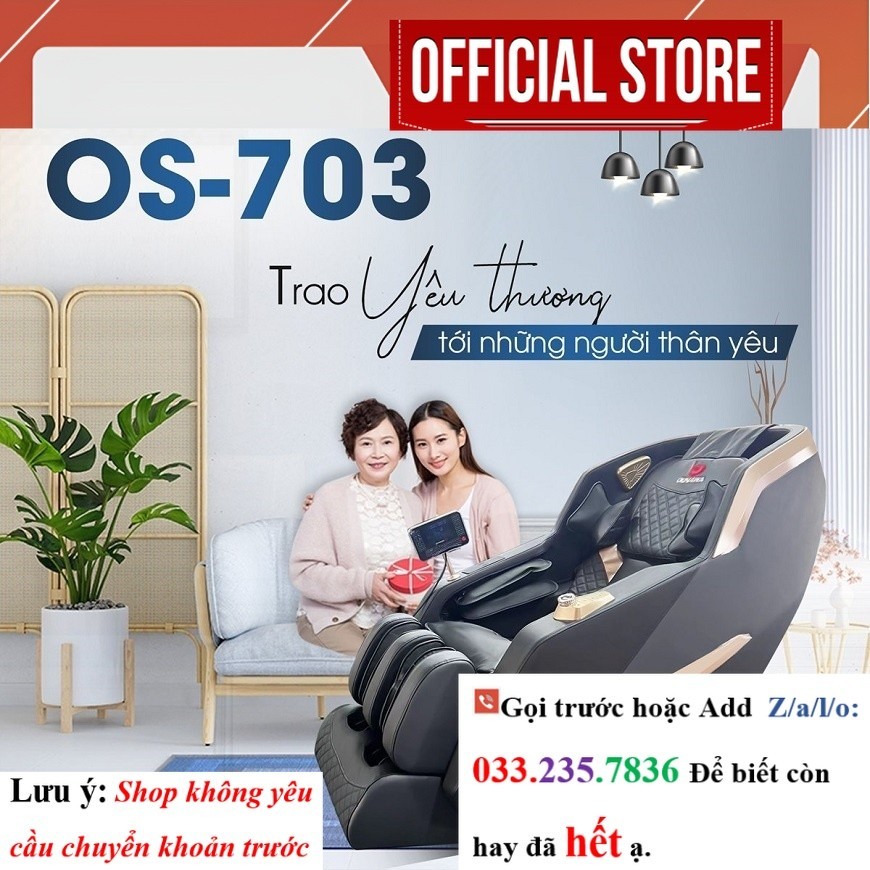 Ghế massage Okinawa Os-703 model 2023, 24 bài tập, con lăn 4D bằng silicon êm ái <SALE<