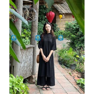 Áo dài Nữ - Dáng suông xưa - Lụa đen trơn mịn, thoáng mát