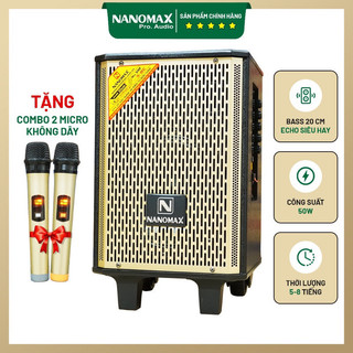 Loa kéo mini Nanomax S-8C bass 20cm karaoke Bluetooth 2 mic không dây S8c