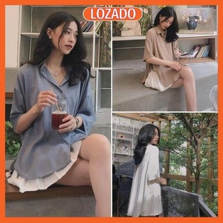 Áo sơ mi nữ LOZADO áo sơ mi tay lỡ form rộng thiết kế rút dây 2 bên hông vạt bầu nữ tính trẻ trung A18