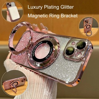 Ốp Điện Thoại Lấp Lánh Mạ Sang Trọng Tương Thích Cho iPhone 16 11 12 13 14 15 Pro Max SE 6 6S 7 8 Plus Ốp Lưng Có Giá Đỡ Vòng Từ Tính