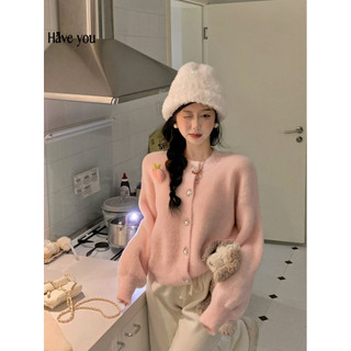 Thu Đông Phong Cách Mới Thiết Kế Cảm Thấy Màu Hồng Giả Chồn Lông Cừu Áo Len Áo Khoác Nữ Rời Thường Ngày Dệt Kim Cardis