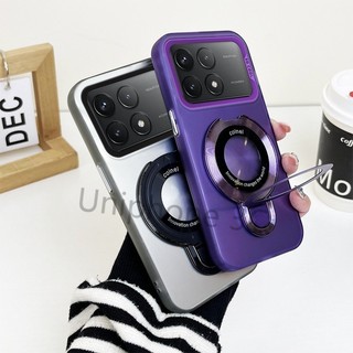 Vỏ khung sang trọng Xiaomi Poco X6 Poco X6 PRO Ốp lưng cứng mờ acrylic dày vỏ chống sốc có giá đỡ hút từ tính tròn