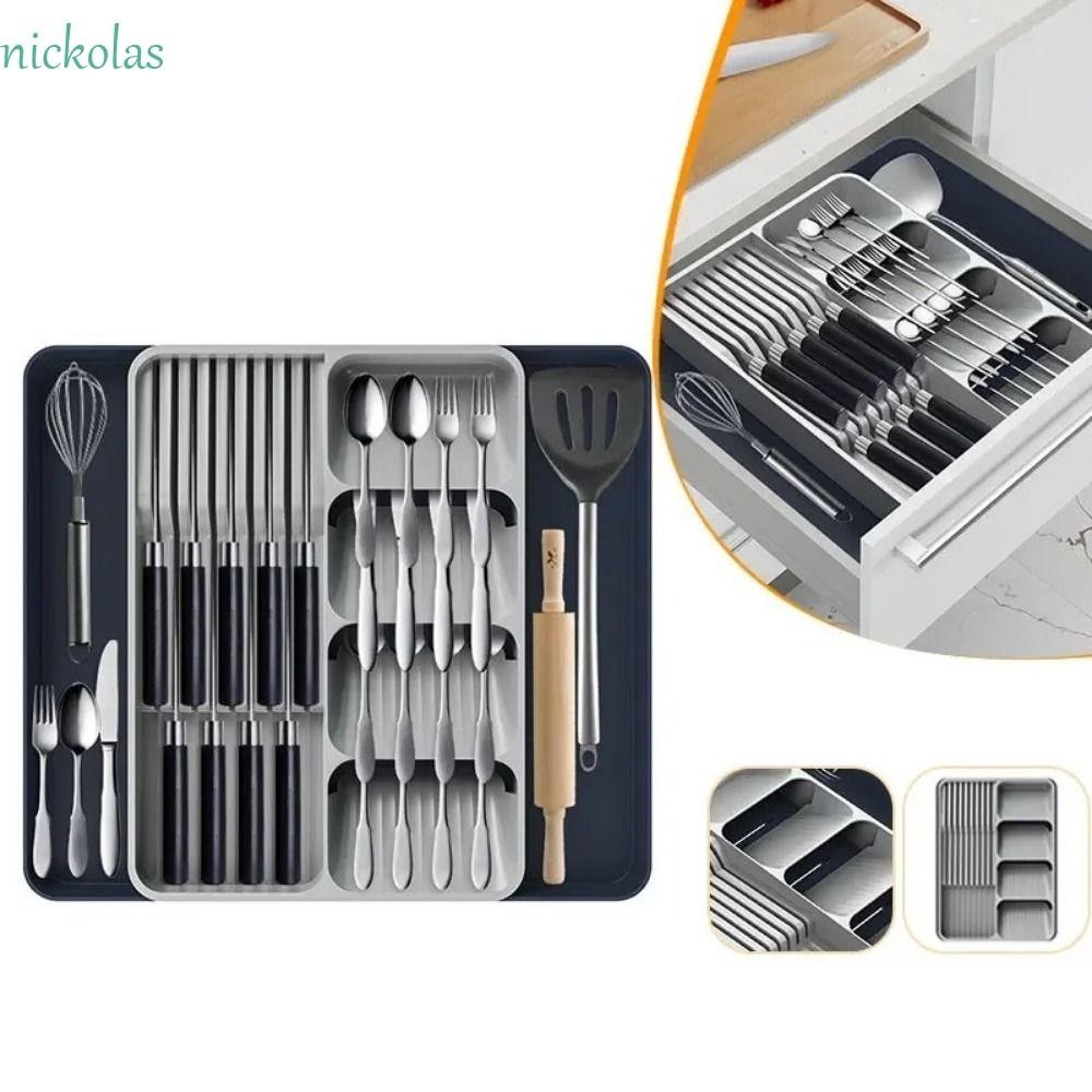 Nickolas Silverware Organizer Storage, Bộ sắp xếp dao kéo có thể mở rộng tiết kiệm không gian có thể xếp chồng lên nhau, Máy đánh cá nhỏ gọn chống trượt Dung tích lớn hơn Muỗng khối dụng cụ