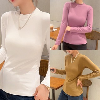 Phụ Nữ Trắng Đế Áo Sơ Mi Dài Tay slim fit Nửa Cổ Cao Dày Áo Thun 2024 Thu Đông Thời Trang Đa Năng Áo Thường Ngày