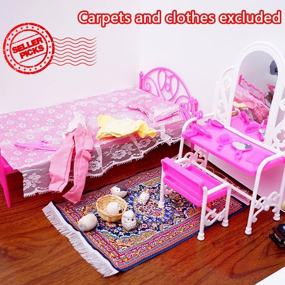 Bộ bàn &amp; ghế ngủ thời trang cho búp bê nội thất Barbies Phòng ngủ X7X0