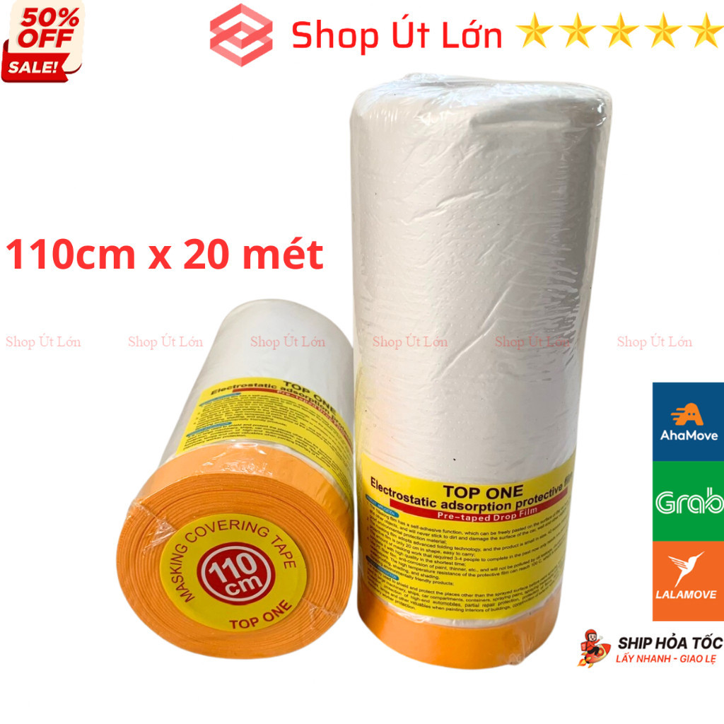 1 Cuộn băng keo nilon 110cm Top One - che chắn khi phun sơn, Màng bọc nilon che bụi đa năng, băng ke