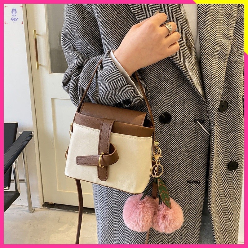 Contrast color small bag 2022 new fashionable retro fashion women's bag casual shoulder bag all-match cross-body bucket bag