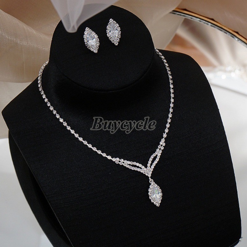 Set Vòng cổ Và Đôi Khuyên Tai Đính Đá Thời Trang Dành Cho Nữ