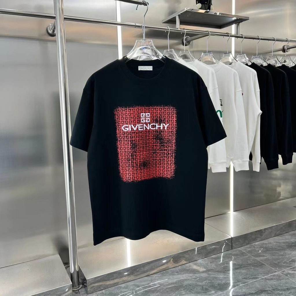 GIVENCHY Mới In Chữ Tròn Cổ Ngắn Trục 100% Cotton