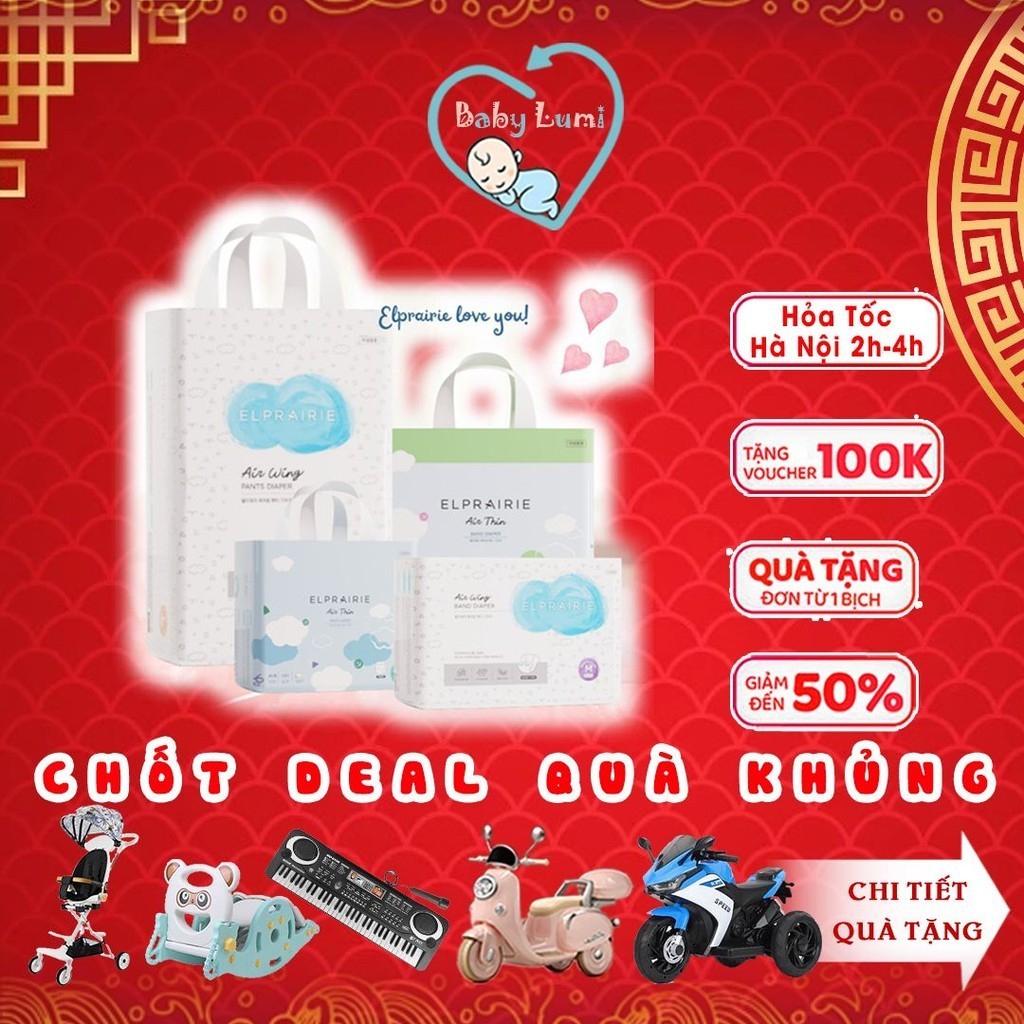 COMBO 4 BỊCH Tã/Bỉm Dán-Quần ELPRAIRIE Air Thin/Air Wing Nội Địa Hàn Siêu Mỏng Siêu Thấm Hút, Mềm Mạ