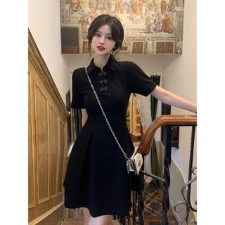 Cổ Áo Polo Mới Phong Cách Trung Hoa Phong Cách Phương Tây Đầm Nữ 2024 Phong Cách Mới Mùa Hè Quốc Gia Hợp Thời Trang Thay Đổi Sườn Xám Eo Eo Ôm Hơn Nhìn Nhỏ Đầm Đen