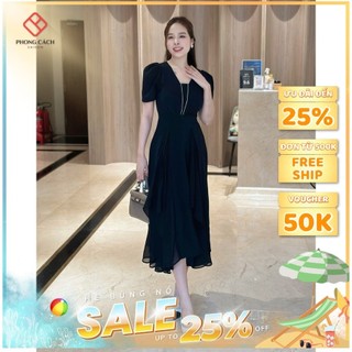 Đầm xòe thiết kế tay con cổ V phối đá SD1483 - Phong Cách SAIGON
