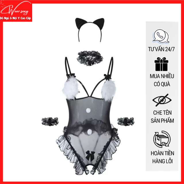 Bộ Đồ Lót Mèo Dễ Thương Hở Đáy Sexy MS7468 [CWEAR.SEXY_ĐỒ NGỦ & NỘI Y CAO CẤP]