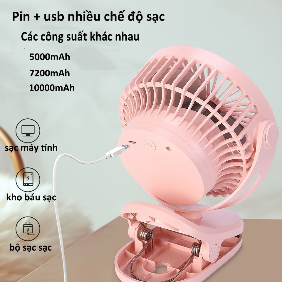 Quạt Mini Kẹp Để Bàn Cầm Tay Pin Sạc 10000 MAh, Xoay 720°, Sử Dụng Liên Tục 10 Giờ | BigBuy360 - bigbuy360.vn