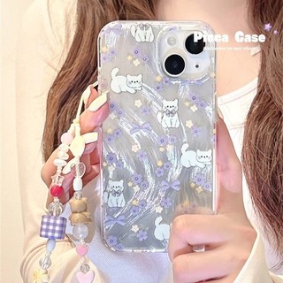 Ốp lưng hình con mèo con hình bướm ngọc trai tương thích cho IPhone 15 XR 14 7Plus 11 13 12 Pro Max X XS Max 7 6 6s 14 15 8 Plus SE 2020 Vỏ vòng tay gấu thẻ Laser sang trọng