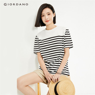 GIORDANO WOMEN 100% Cotton stripe puff sleeve tee 13324248