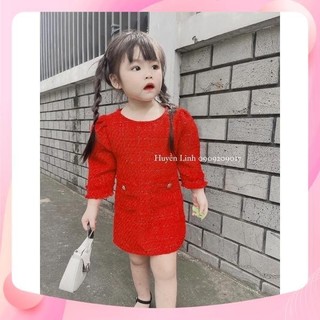 Váy đầm dạ đỏ 2 cúc Xkids cho bé gái