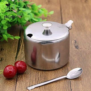 HCHC Bát Đường Inox, Chống Thấm Nước Có Nắp Thìa Hộp Đựng Gia Vị, Nồi Gia Vị Chống Bụi Bạc Tiện Lợi Cho Kichen