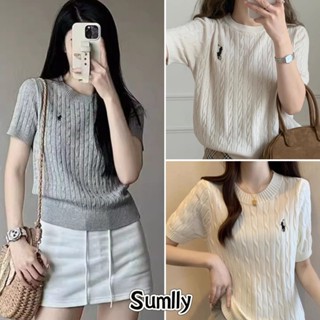 Áo len dệt kim tay ngắn thời trang với họa tiết thêu ngựa cá tính và đa nănglen nữlen dệt kim