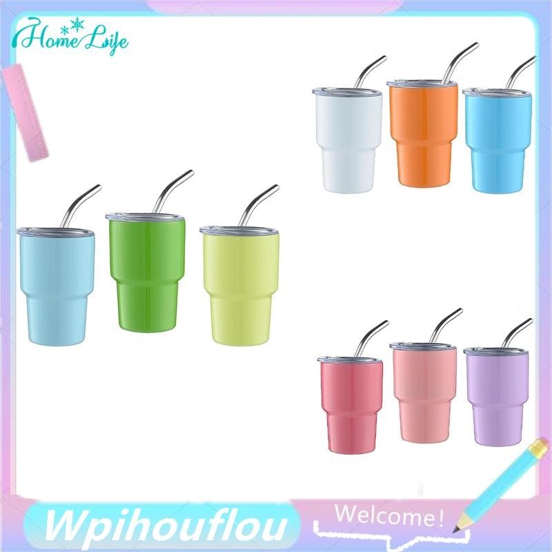 [HoME & life] 3Pack Mini Tumbler Shot Glass có ống hút & nắp, Cốc Tumbler Mini, Kính bắn hai tường, 