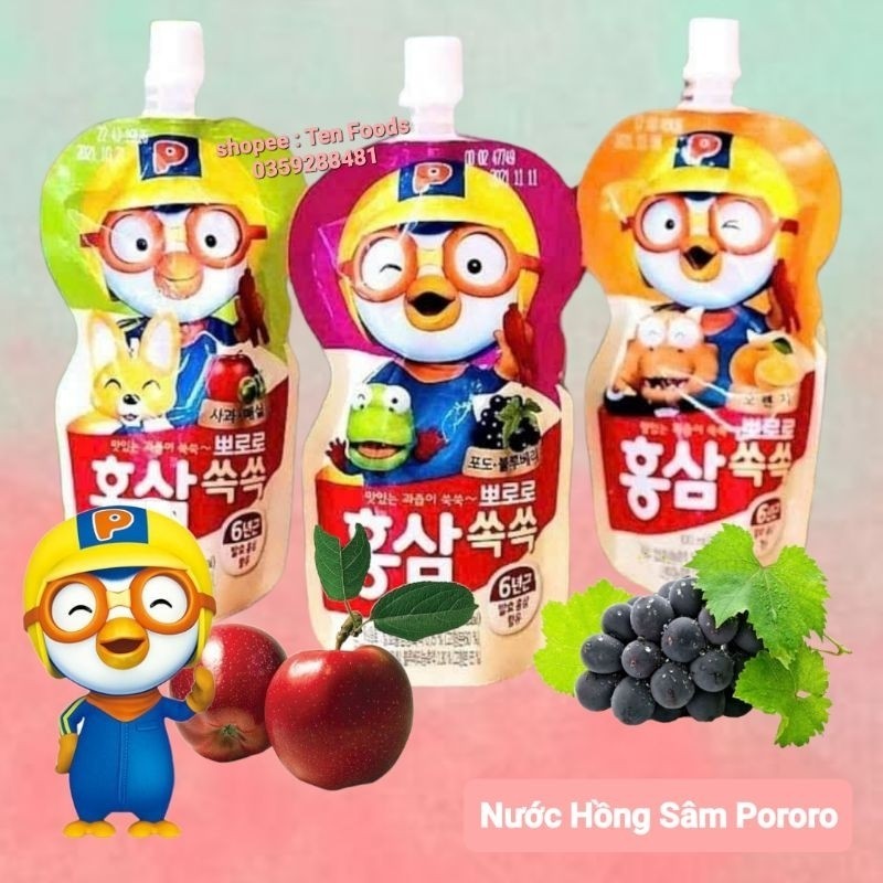 [ Hộp 10 Gói ] Nước Hồng Sâm Pororo Hàn Quốc / Nước Trái Cây Ép / Sữa Trái Cây MOONSHINE-FOODS