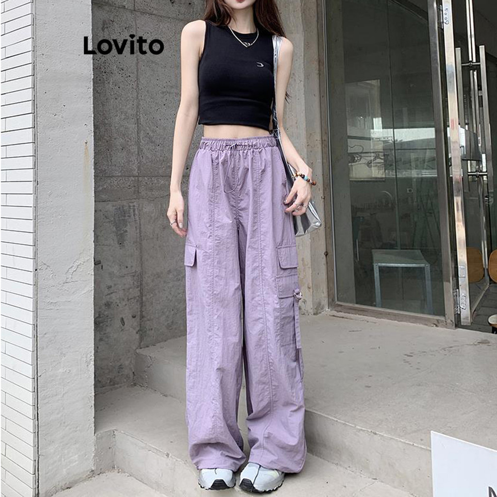 Quần Lovito dây rút phối túi màu trơn thường ngày cho nữ LNA17228