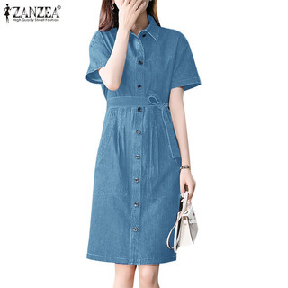 Zanzea Nữ Thời Trang Hàn Quốc Tay Ngắn Ve Áo Dây Miếng Dán Túi Áo Sơ Mi