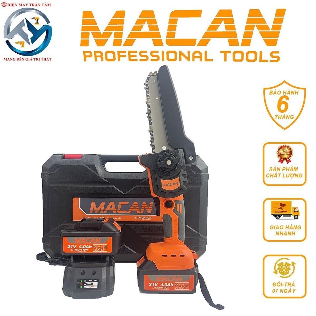 Máy Cưa Xích Dùng Pin MACAN 6inch Chân Pin Phổ Thông Không Chổi Than CÓ HỘP ĐỰNG